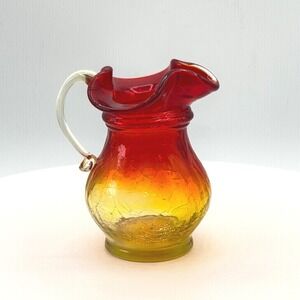 Kanawha Pitcher 3.5" Vintage West Virginia Glass Amberina Crackle Mini‎ Creamer